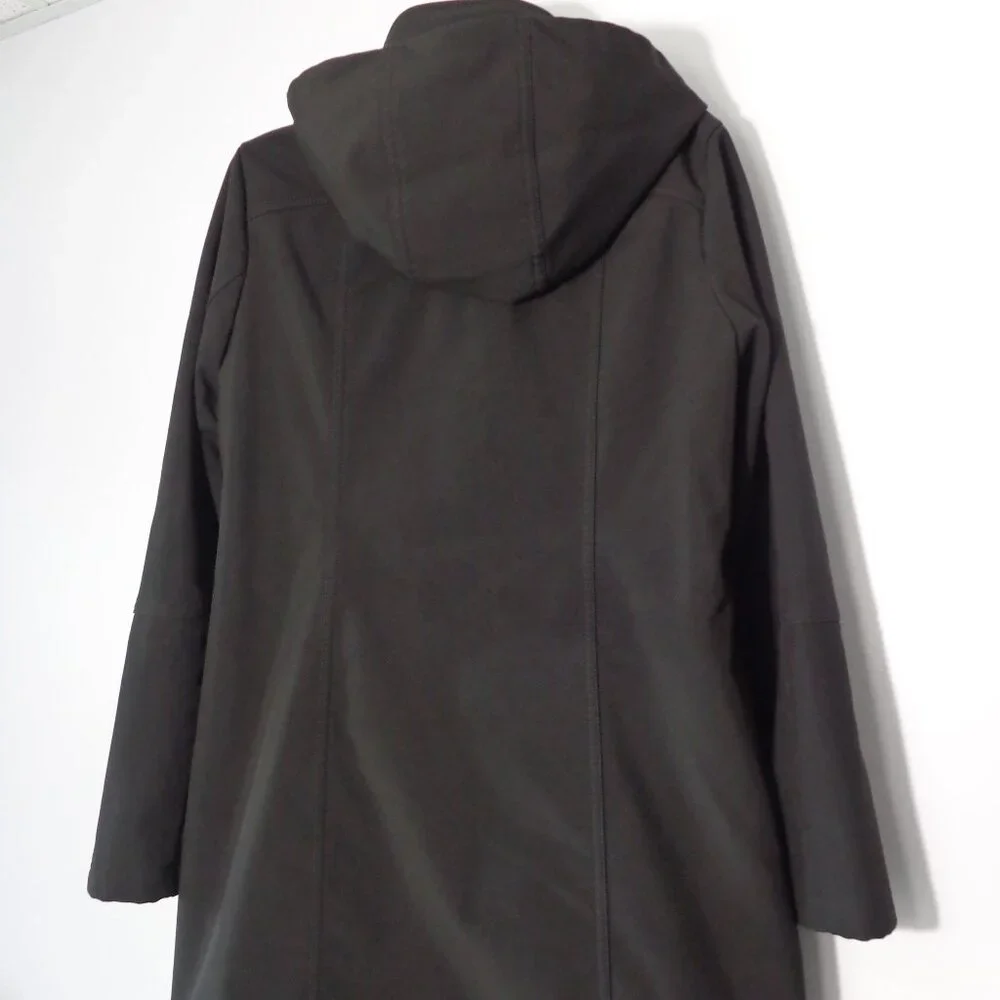 Liz Claiborne Women’s All Weather Coat Black Zip Snaps Hooded Mesh Lining Size M